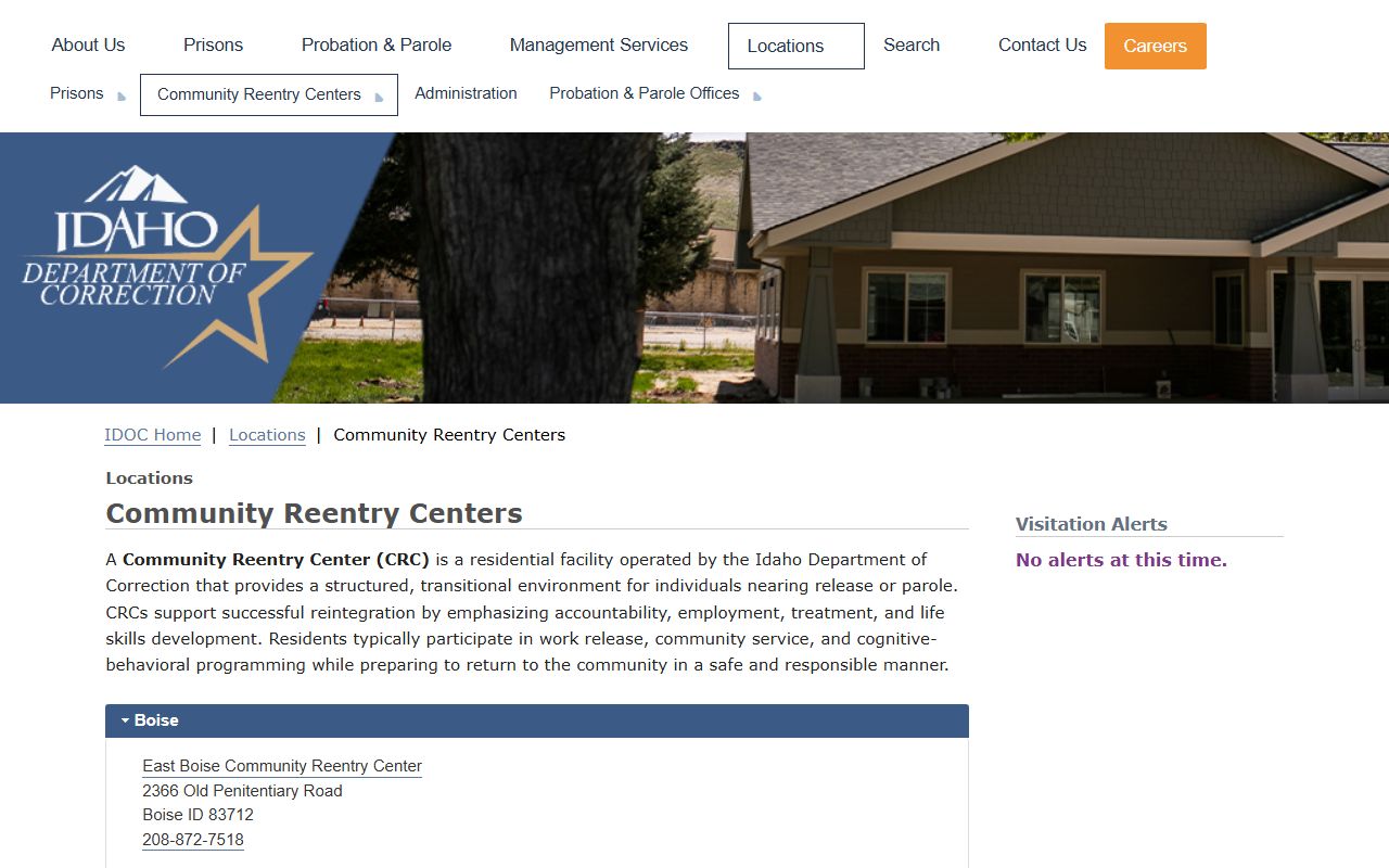 IDOC community reentry centers page for Idaho transitional facilities