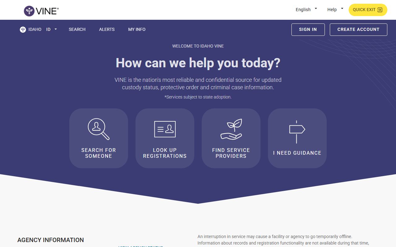 Idaho VINELink portal for custody and court notifications