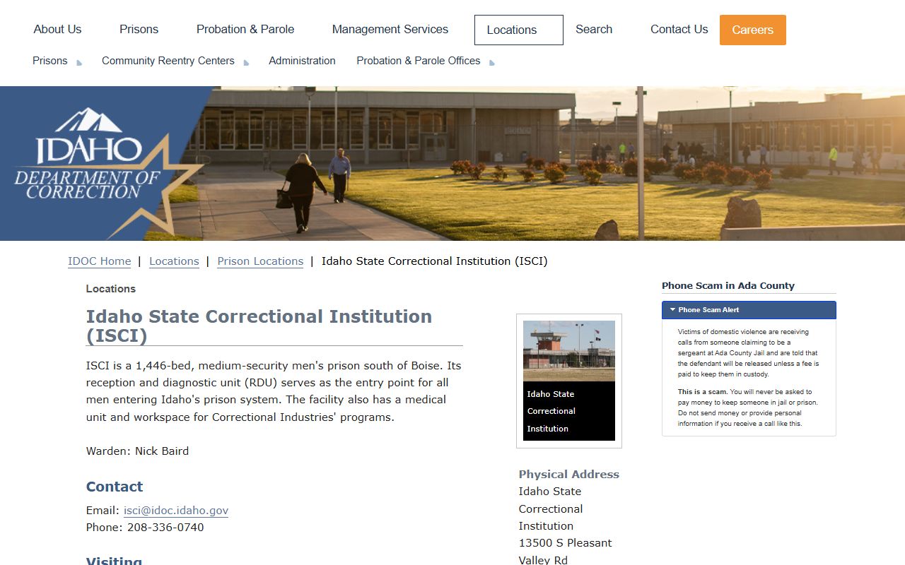 Idaho State Correctional Institution facility detail page